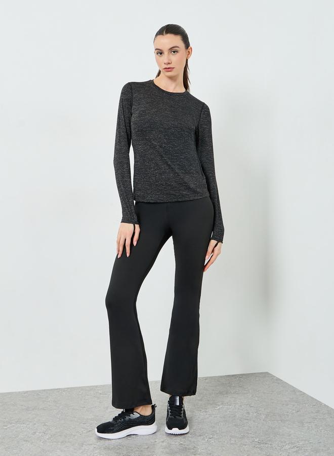 Styli Active Black Melange Round Neck Top - Image 2