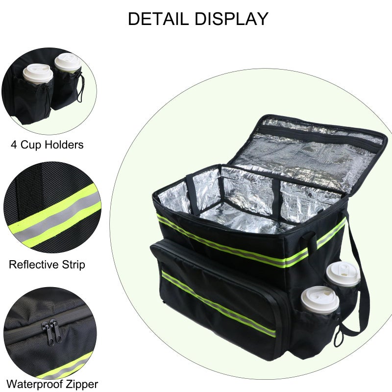 MEODOASSY Extral Large Food Delivery Backpack,17"x17"x16" Insulated Pizza Delivery Backpack fits 14'' 16'' Pizzas, Motorcycle Food Delivery Bag for Bike with 4 Pockets for Uber Eats, Doordash - Image 4