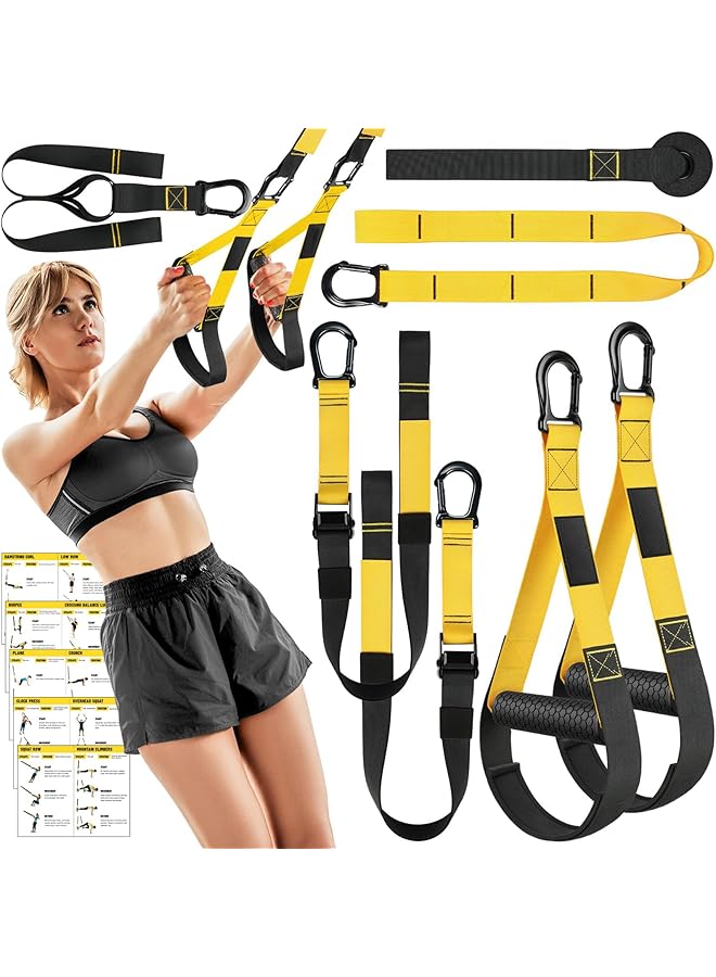 KASTWAVE Home Resistance Training Kit 6 Pack All in ONE Bodyweight Resistance Straps for Full Body Workout Workout Straps with Handles Door Anchor Extension Straps Supports Up to 500Lbs Yellow and Black - Image 1