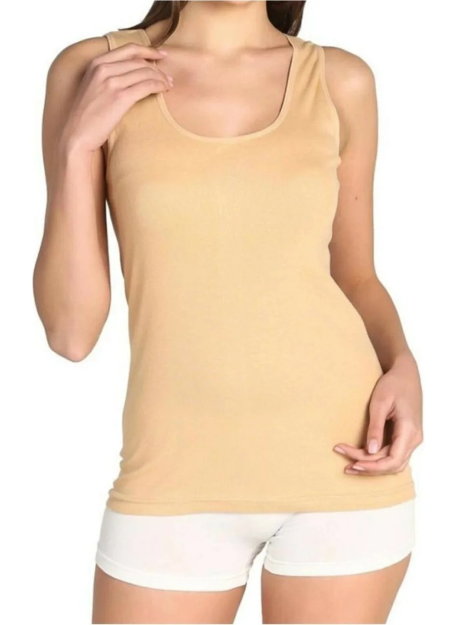 Tutku Skin Color Rib Thick Strap Singlet