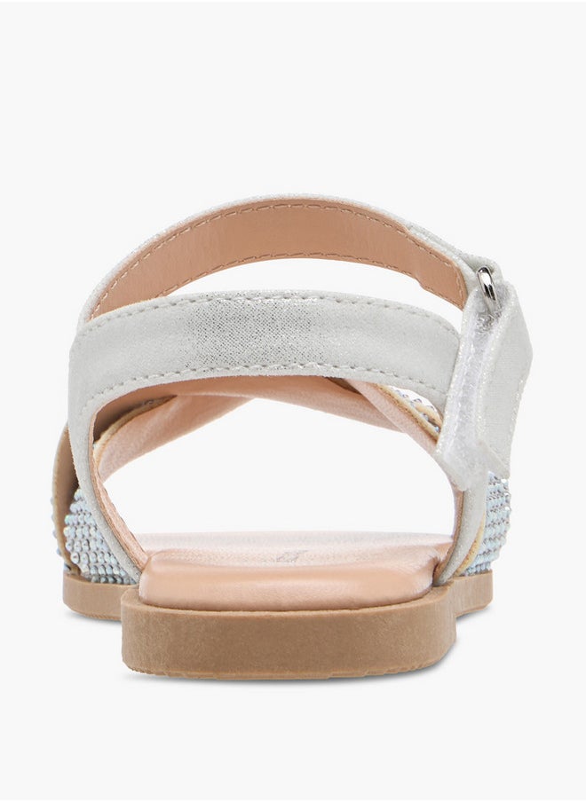 Flora Bella By Shoexpress Girls Embellished Sandals with Hook and Loop Closure  - Image 4