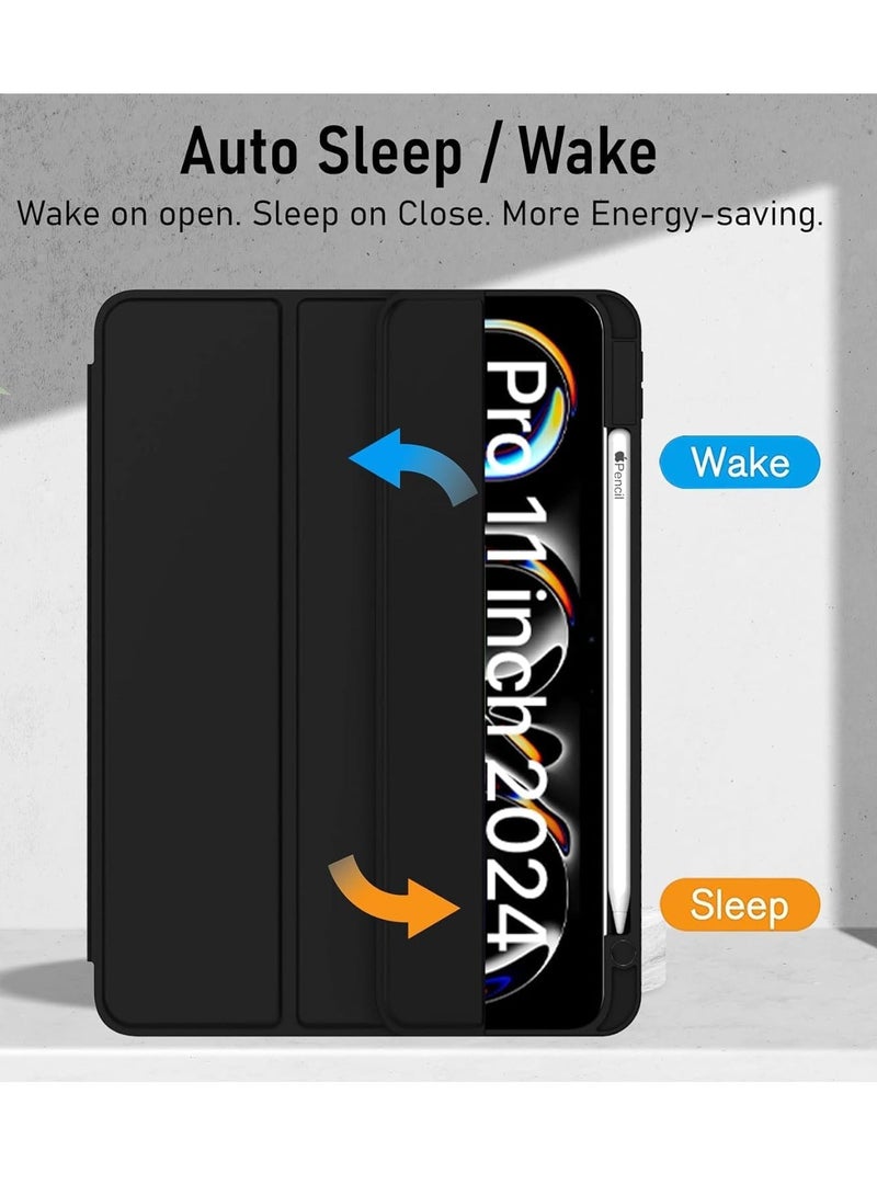 FOCUS Case for iPad Pro 11-inch (M4) 2024 Tri-Fold Smart Tablet PU Leather Case Black - Image 5