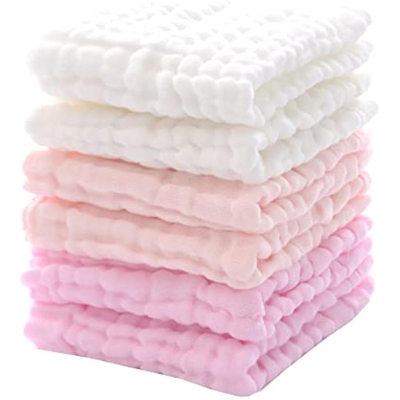 ميكسد موكين مناشف ومناشف للتجشؤ للاطفال، مناشف ناعمة ماصة لحديثي الولادة، 6 قطع، 12 × 12 انش (بينك) - Image 1