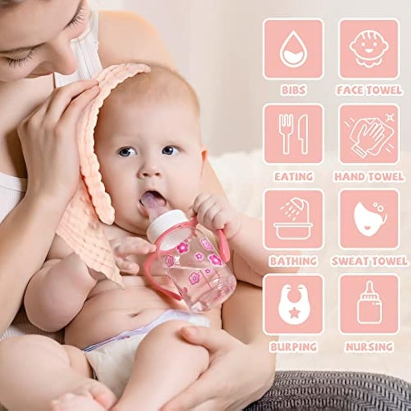ميكسد موكين مناشف ومناشف للتجشؤ للاطفال، مناشف ناعمة ماصة لحديثي الولادة، 6 قطع، 12 × 12 انش (بينك) - Image 5