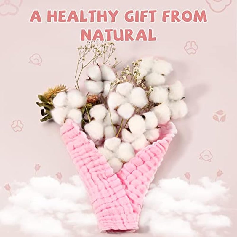 ميكسد موكين مناشف ومناشف للتجشؤ للاطفال، مناشف ناعمة ماصة لحديثي الولادة، 6 قطع، 12 × 12 انش (بينك) - Image 4