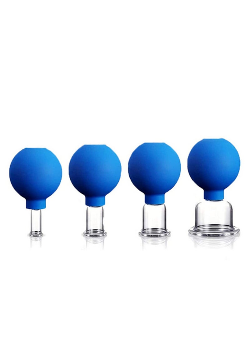 4pcs Health Massage Vacuum Cupping Cups Set - Anti-Cellulite Chinese Therapy Face & Body Cupping Kit with Rubber Head & Glass Cups - Image 1