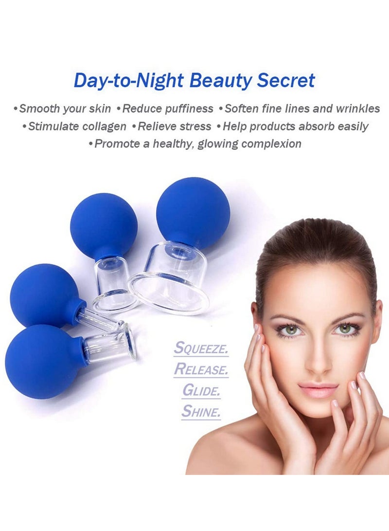 4pcs Health Massage Vacuum Cupping Cups Set - Anti-Cellulite Chinese Therapy Face & Body Cupping Kit with Rubber Head & Glass Cups - Image 4
