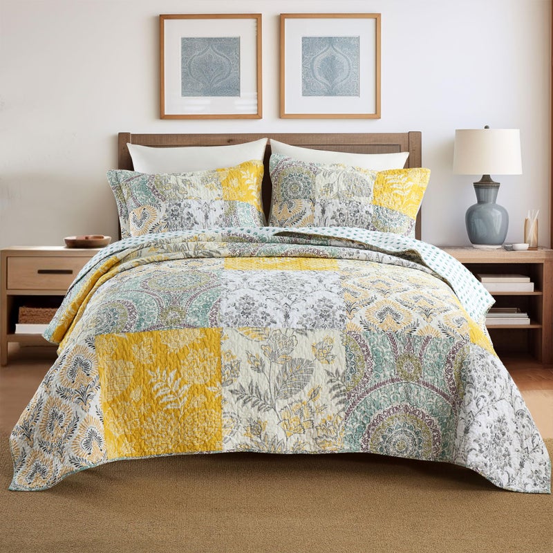 Secgo King Size Comforter Set- 100% Cotton Quilt King Size Set, Green, Sage bedspreads (96 * 108 Inch) with 2 Pillow Shams, Patchwork Reversible Lightweight Bedding - Image 1