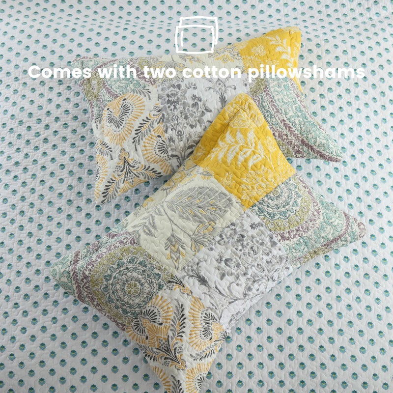 Secgo King Size Comforter Set- 100% Cotton Quilt King Size Set, Green, Sage bedspreads (96 * 108 Inch) with 2 Pillow Shams, Patchwork Reversible Lightweight Bedding - Image 5