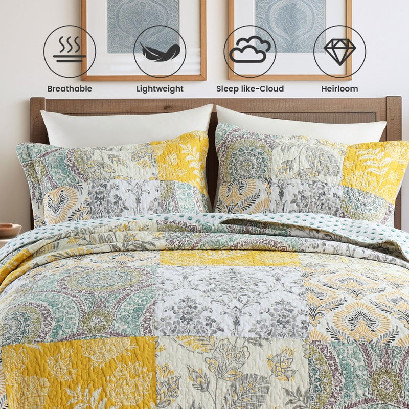 Secgo King Size Comforter Set- 100% Cotton Quilt King Size Set, Green, Sage bedspreads (96 * 108 Inch) with 2 Pillow Shams, Patchwork Reversible Lightweight Bedding - Image 3