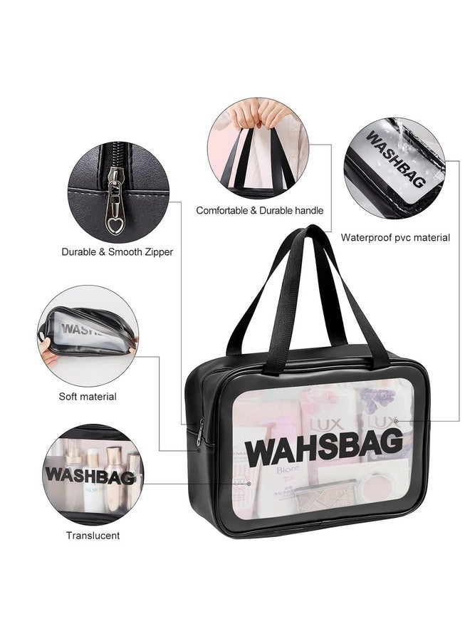 OffyBird Set of 3 Clear Makeup Pouches for Women - Travel Toiletry Bags, Waterproof Cosmetic Organizer, Portable Wash Bag for Cosmetics, Brushes & Accessories (Black) - Image 3