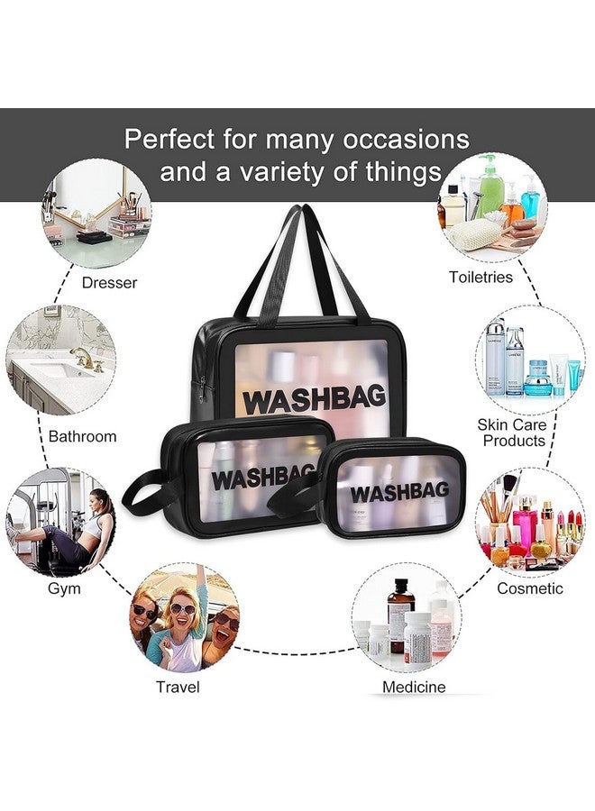 OffyBird Set of 3 Clear Makeup Pouches for Women - Travel Toiletry Bags, Waterproof Cosmetic Organizer, Portable Wash Bag for Cosmetics, Brushes & Accessories (Black) - Image 5