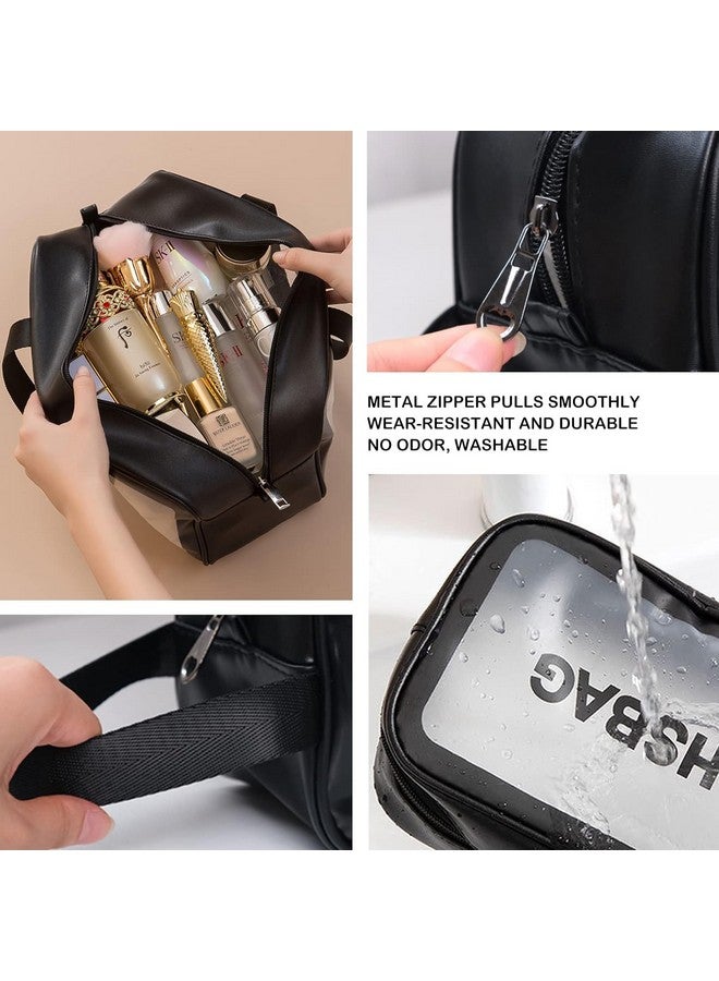 OffyBird Set of 3 Clear Makeup Pouches for Women - Travel Toiletry Bags, Waterproof Cosmetic Organizer, Portable Wash Bag for Cosmetics, Brushes & Accessories (Black) - Image 2