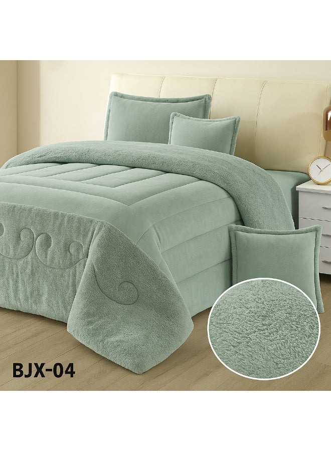 مون مفرش شتوي نفر ونص نظام وجهين (مخمل × فرو) – طقم مفارش 4 قطع يشمل لحاف، شرشف مطاطي، غطاء وسادة وغطاء مخدة، يناسب سرير مقاس 120×200 سم - Image 5