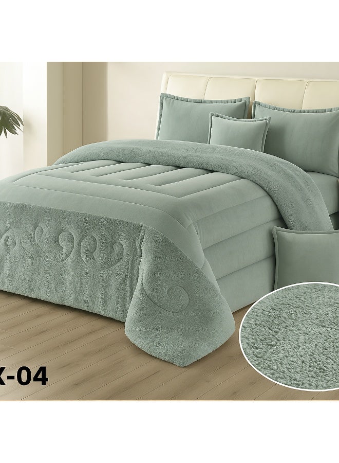 مون مفرش شتوي نفر ونص نظام وجهين (مخمل × فرو) – طقم مفارش 4 قطع يشمل لحاف، شرشف مطاطي، غطاء وسادة وغطاء مخدة، يناسب سرير مقاس 120×200 سم - Image 4