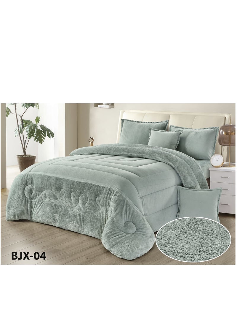 مون مفرش شتوي نفر ونص نظام وجهين (مخمل × فرو) – طقم مفارش 4 قطع يشمل لحاف، شرشف مطاطي، غطاء وسادة وغطاء مخدة، يناسب سرير مقاس 120×200 سم - Image 2