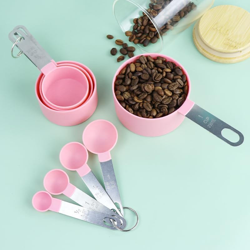 RUNZI 8 Pcs Measuring Cups and Spoons Set, Includes 4 Stainless Steel Nesting Measuring Cups & 4 Mini Measuring Spoons,Stackable Handle Accurate Tablespoon for Measuring Dry and Liquid Ingredients(Pink) - Image 5
