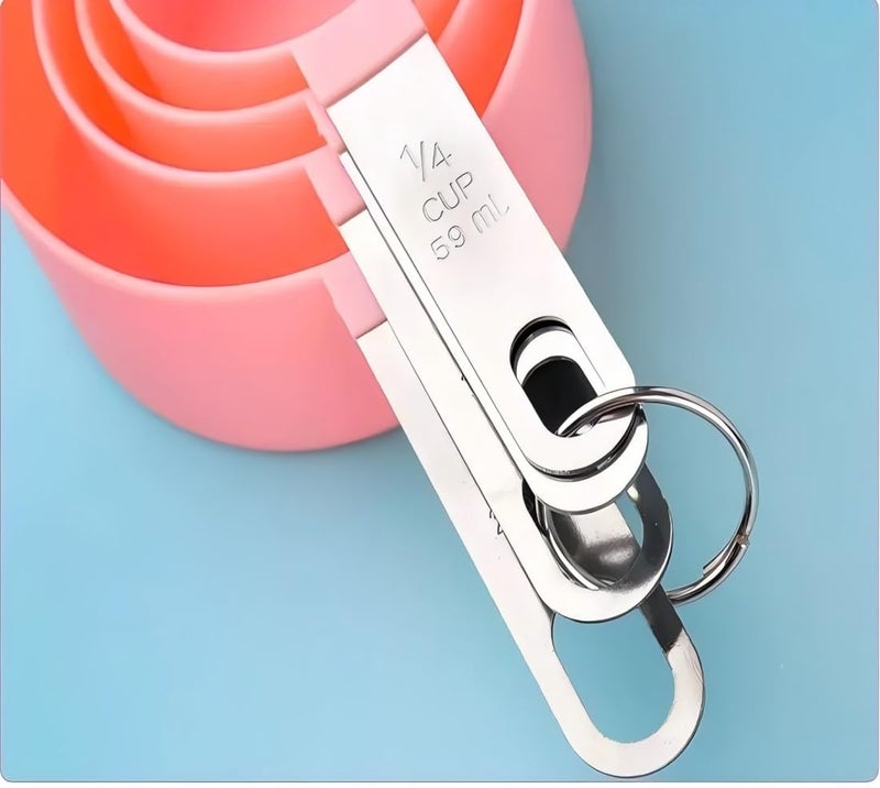 RUNZI 8 Pcs Measuring Cups and Spoons Set, Includes 4 Stainless Steel Nesting Measuring Cups & 4 Mini Measuring Spoons,Stackable Handle Accurate Tablespoon for Measuring Dry and Liquid Ingredients(Pink) - Image 3