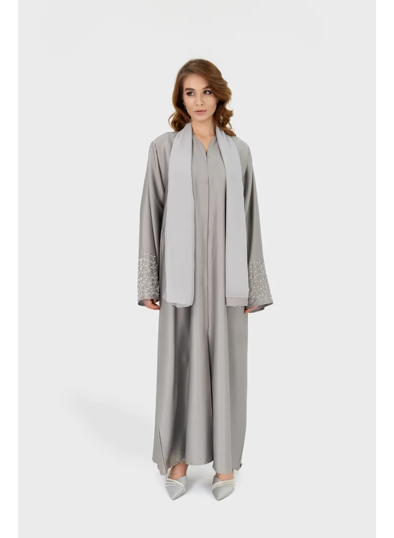 Ophelia MARA Abaya for Women – Elegant Silver Sheen Modest Abaya with Long Sleeves