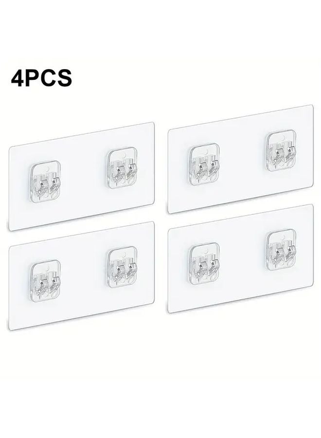 4pcs 2.36x5.51 Inch Clear Plastic Wall Shelves With Strong Adhesive Hooks For Bathroom Kitchen - Image 1