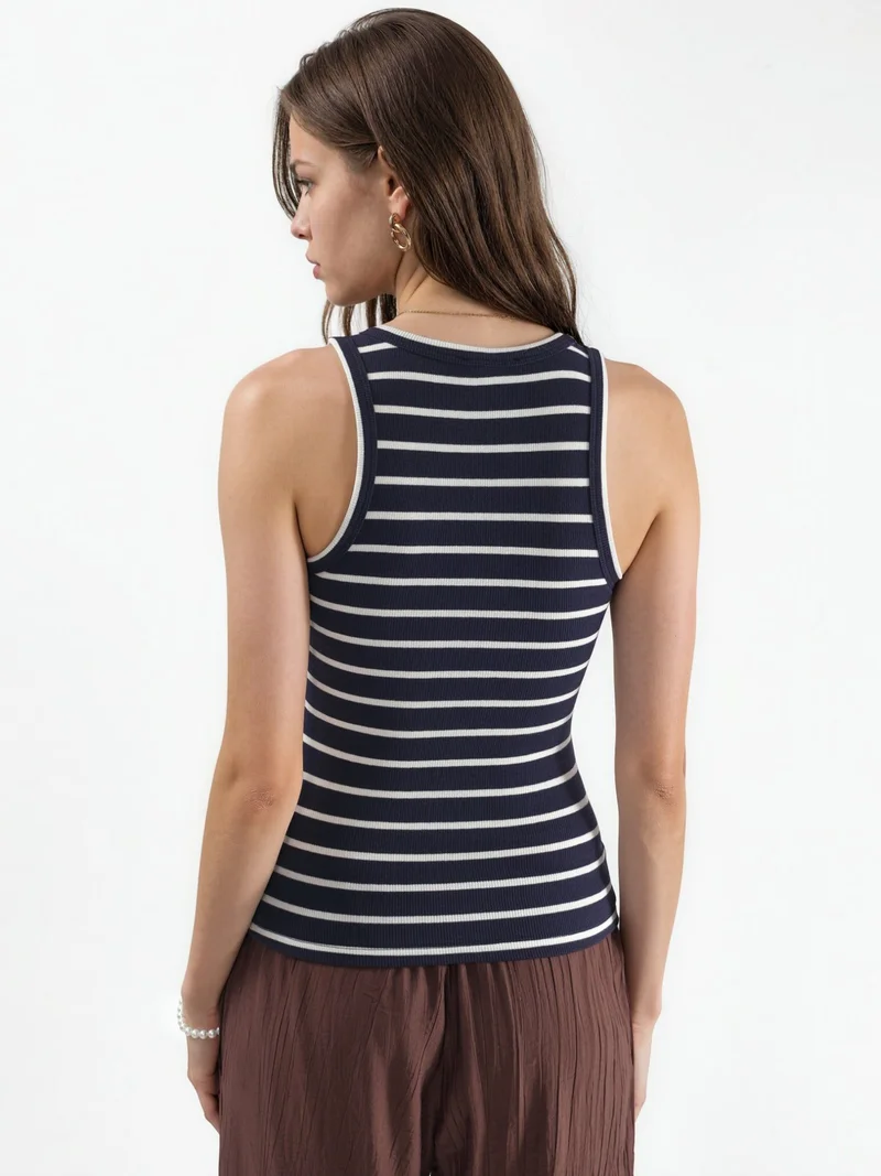 بوسيم BUSEM Striped V-Neck Cotton Blend Tank Top