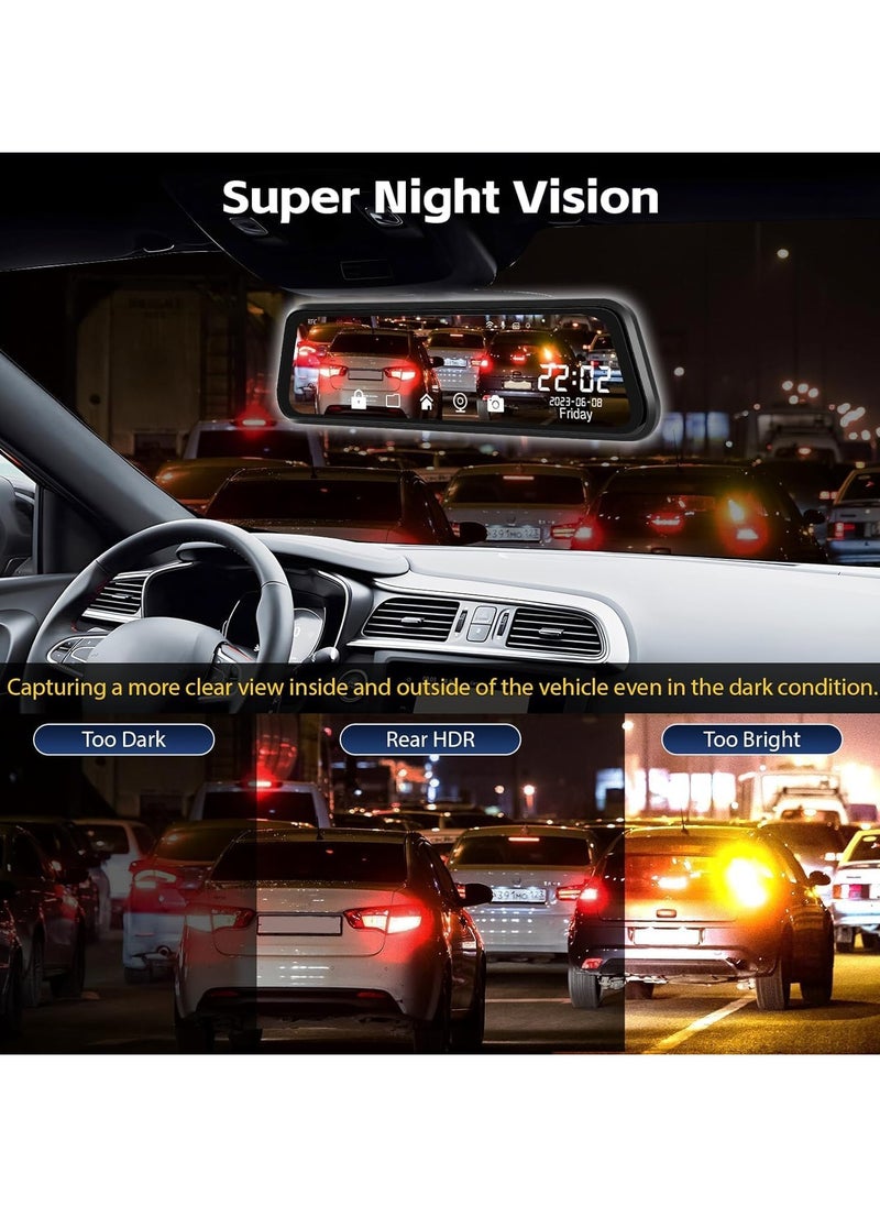 WINCA - Mirror Dash Cam,3 Channel Front Inside and Rear Mirror Camera 9.66 inch HD Full Touch Screen with Superior Night Vision,G-Sensor,Parking Assistance - Image 1