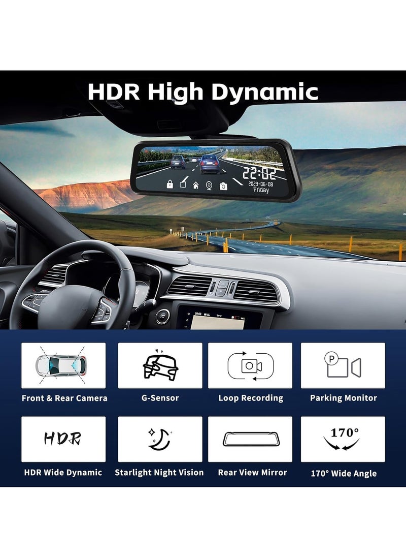 WINCA - Mirror Dash Cam,3 Channel Front Inside and Rear Mirror Camera 9.66 inch HD Full Touch Screen with Superior Night Vision,G-Sensor,Parking Assistance - Image 1