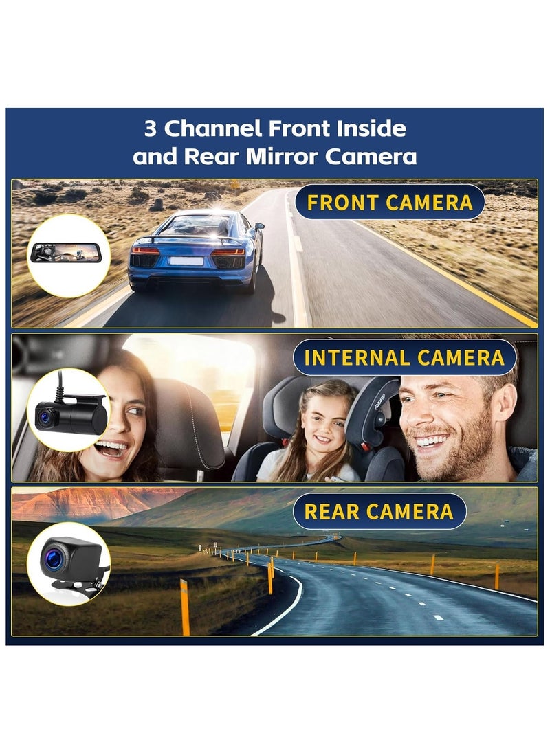 WINCA - Mirror Dash Cam,3 Channel Front Inside and Rear Mirror Camera 9.66 inch HD Full Touch Screen with Superior Night Vision,G-Sensor,Parking Assistance - Image 1