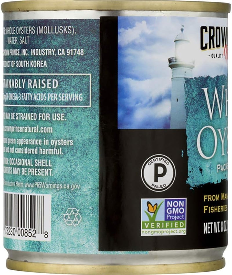 Crown Prince Natural Whole Boiled Oysters in Water, 8-Ounce Cans (Pack of 12) - Image 5