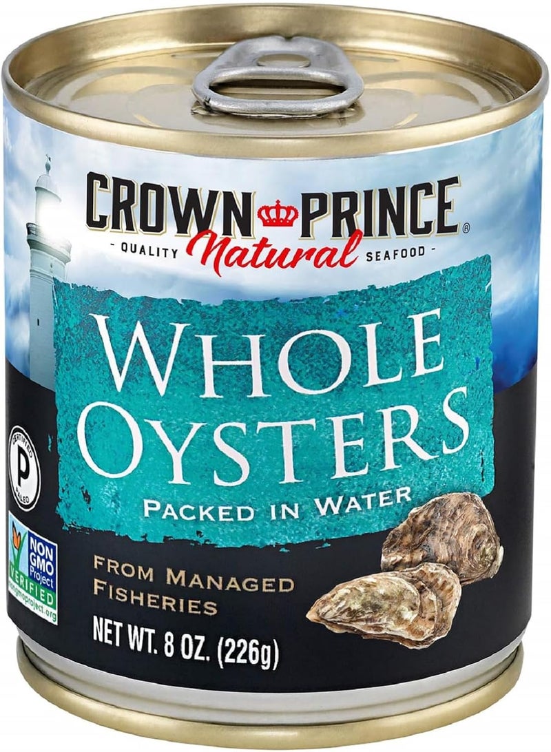Crown Prince Natural Whole Boiled Oysters in Water, 8-Ounce Cans (Pack of 12) - Image 1