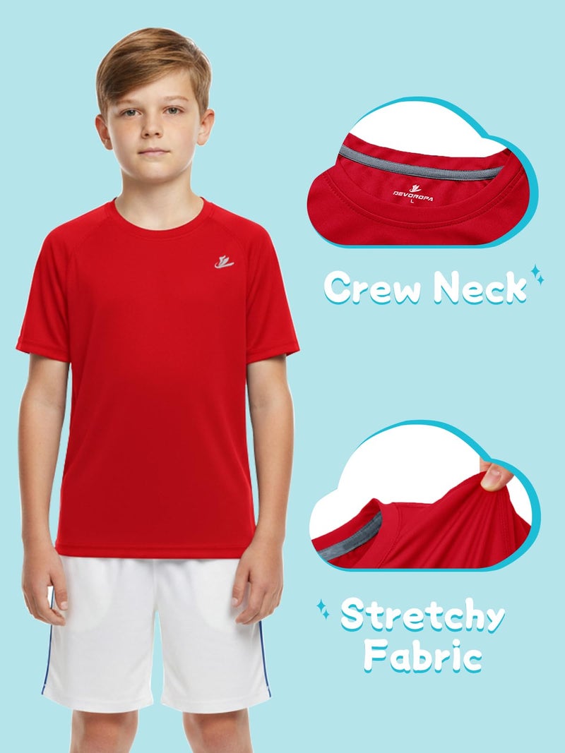 DEVOROPA Toddler to Youth Boys Compression Shirt Short Sleeve Football Basketball Undershirt Kids Athletic Base Layer T-Shirt Black/White/Red M - Image 4