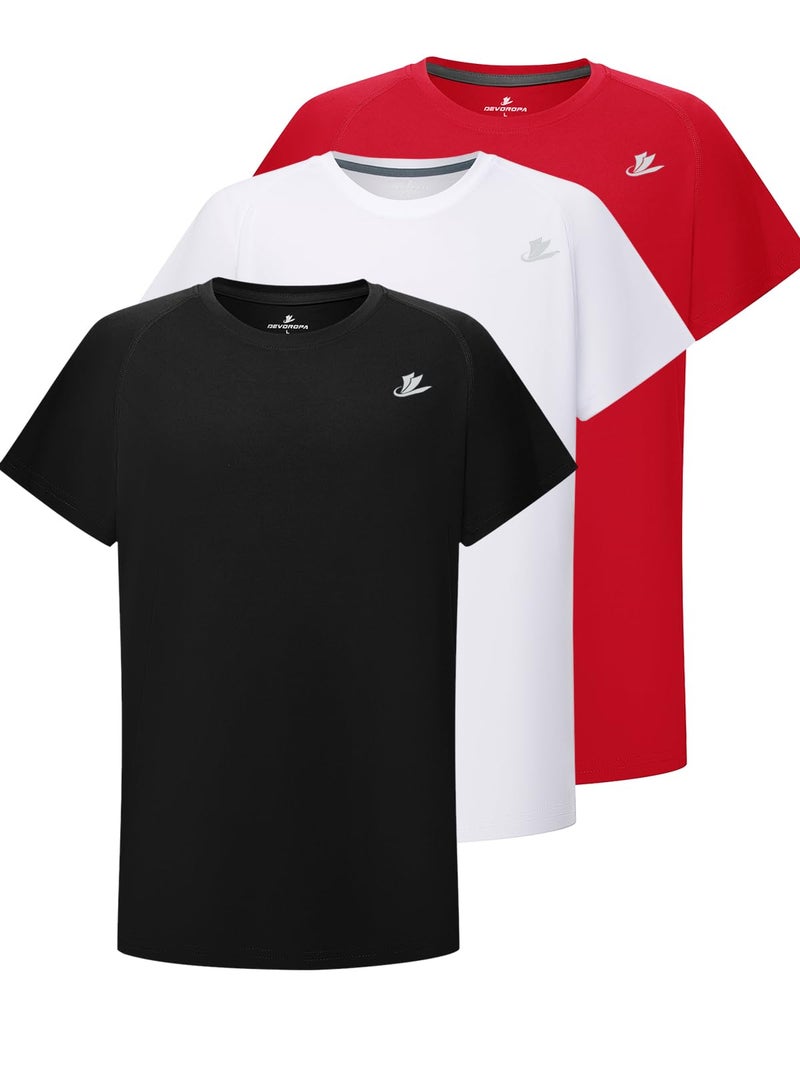 DEVOROPA Toddler to Youth Boys Compression Shirt Short Sleeve Football Basketball Undershirt Kids Athletic Base Layer T-Shirt Black/White/Red M - Image 1