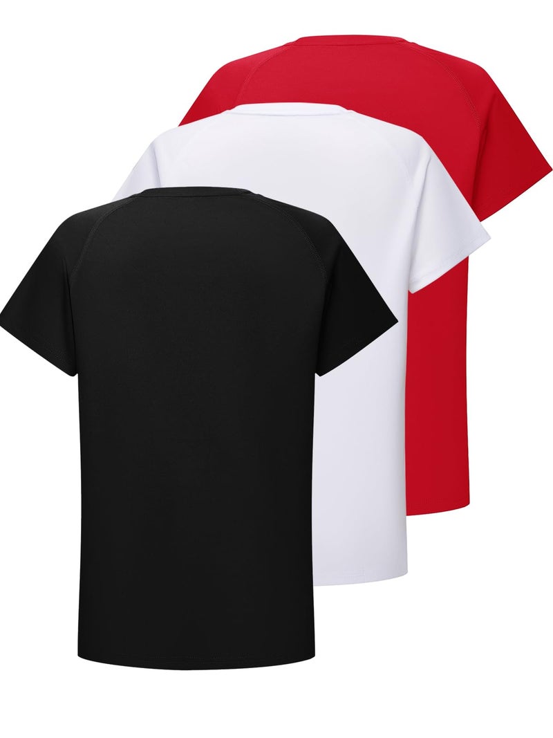 DEVOROPA Toddler to Youth Boys Compression Shirt Short Sleeve Football Basketball Undershirt Kids Athletic Base Layer T-Shirt Black/White/Red M - Image 3