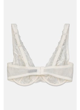 UNDIZ Women Non Padded Underwire Textured Bra, White  - Image 2