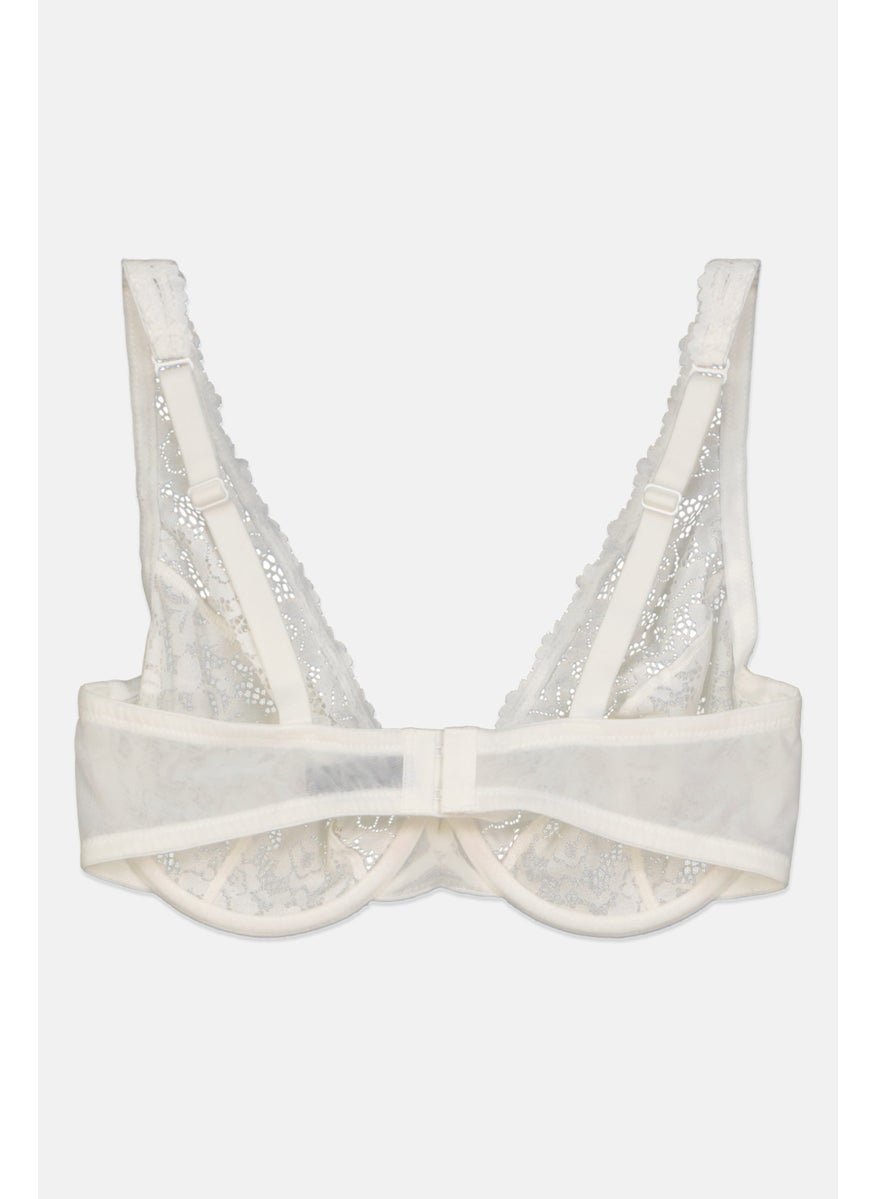 UNDIZ - Women Non Padded Underwire Textured Bra, White - Image 1