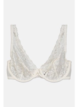 UNDIZ Women Non Padded Underwire Textured Bra, White  - Image 1