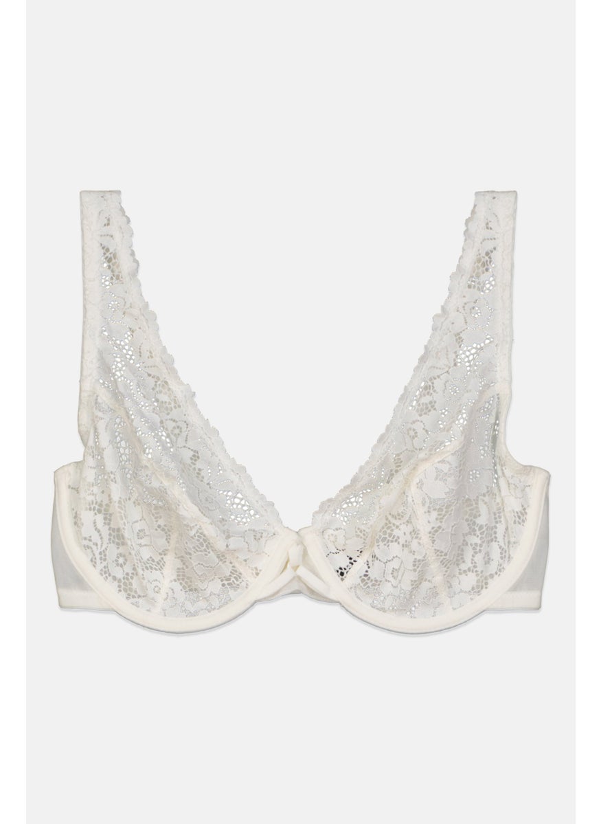 UNDIZ - Women Non Padded Underwire Textured Bra, White - Image 1