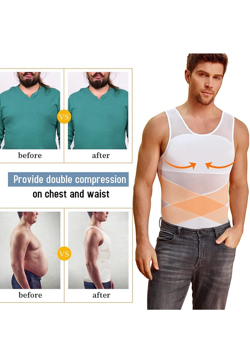Generic Compression Shirt for Men Slimming Undershirt Body Shaper Tank top for gynecomastia Sleeveless Shapewear Vest Men White L - Image 4