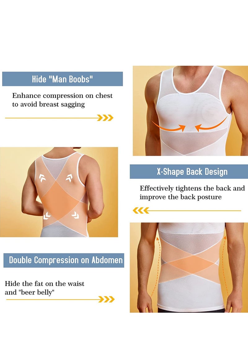 Generic Compression Shirt for Men Slimming Undershirt Body Shaper Tank top for gynecomastia Sleeveless Shapewear Vest Men White L - Image 3