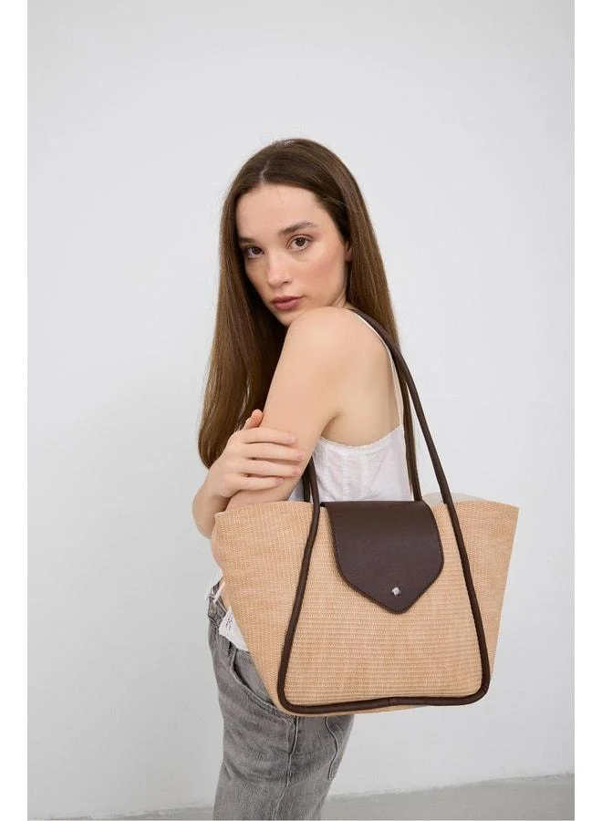 Shule Bags  Petre Straw Shoulder Bag Beige. for Women | Best Price UAE