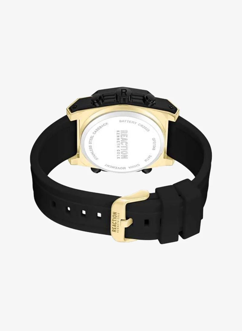 Kenneth Cole Reaction Gold Gold Dial Black Silicone Strap Analog-digital Watch for Men, 52.4mm for Men | Best Price UAE