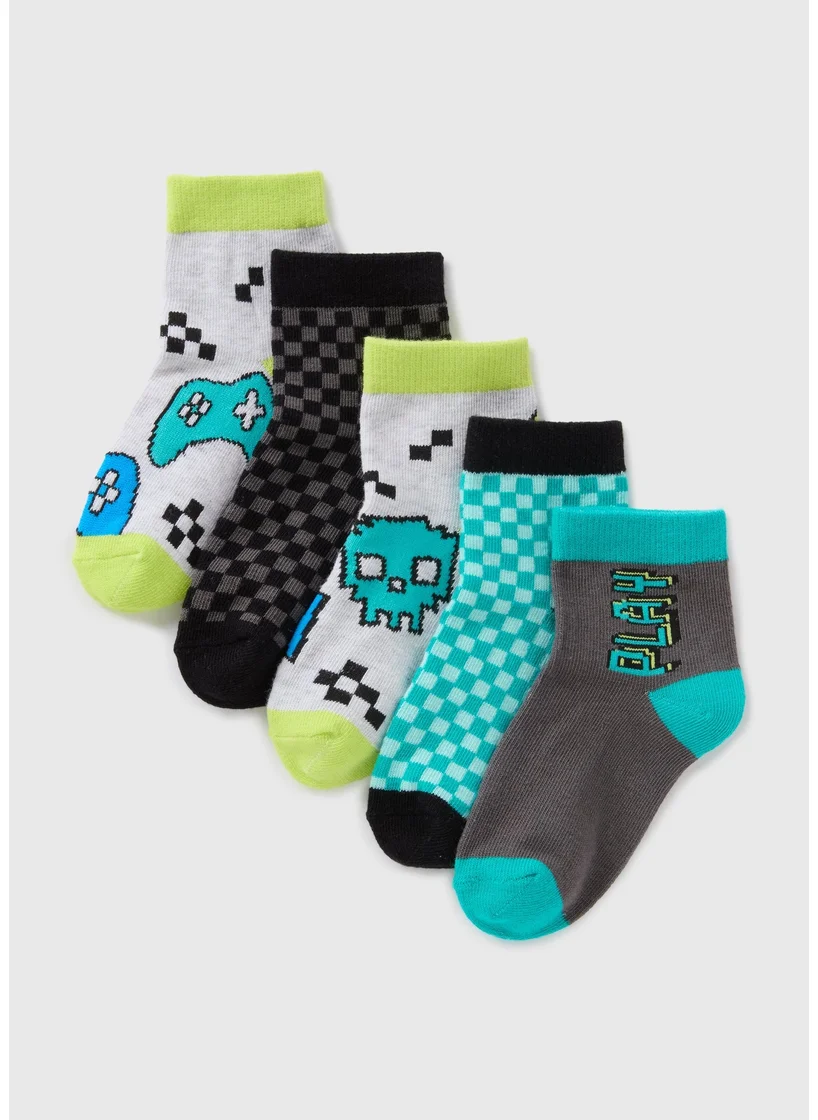 Matalan 5 Pack Boys Multicolour Gamer Socks