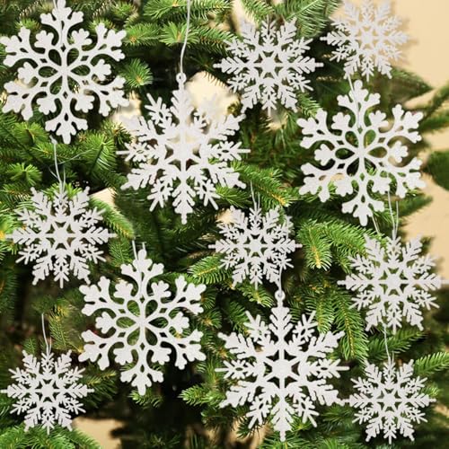 kockuu 36pcs Snowflakes-Christmas Tree Decorations, Snowflake Ornaments for Tree, Plastic Glitter White Snow Flakes Ornaments, Christmas Indoor Winter Wonderland Decor - Image 1