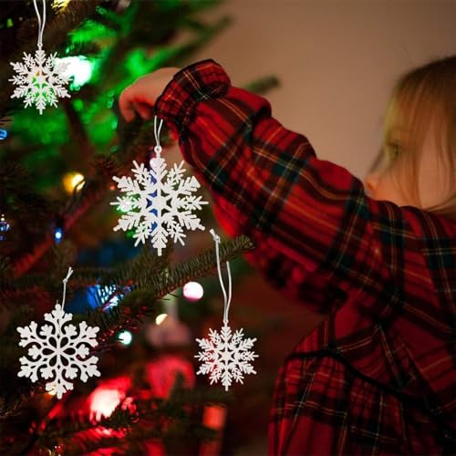 kockuu 36pcs Snowflakes-Christmas Tree Decorations, Snowflake Ornaments for Tree, Plastic Glitter White Snow Flakes Ornaments, Christmas Indoor Winter Wonderland Decor - Image 4