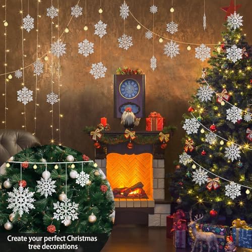 kockuu 36pcs Snowflakes-Christmas Tree Decorations, Snowflake Ornaments for Tree, Plastic Glitter White Snow Flakes Ornaments, Christmas Indoor Winter Wonderland Decor - Image 3