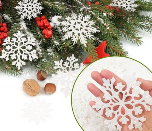 kockuu 36pcs Snowflakes-Christmas Tree Decorations, Snowflake Ornaments for Tree, Plastic Glitter White Snow Flakes Ornaments, Christmas Indoor Winter Wonderland Decor - Image 2