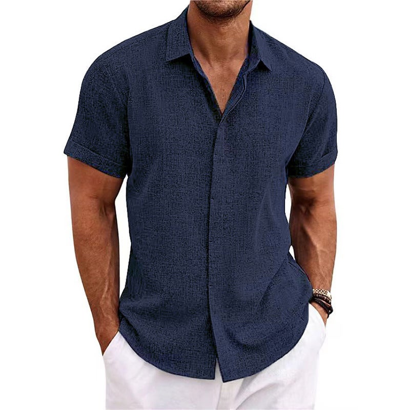 Men'S Linen Short-Sleeved T-Shirt Loose Undershirt Pure Color Short-Sleeved Cotton And Linen Shirt Men'S Beach Large Size Men'S Short-Sleeved Shirt - Image 5