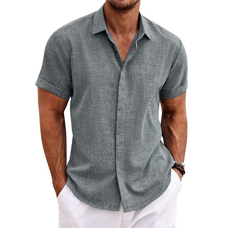 Men'S Linen Short-Sleeved T-Shirt Loose Undershirt Pure Color Short-Sleeved Cotton And Linen Shirt Men'S Beach Large Size Men'S Short-Sleeved Shirt - Image 3