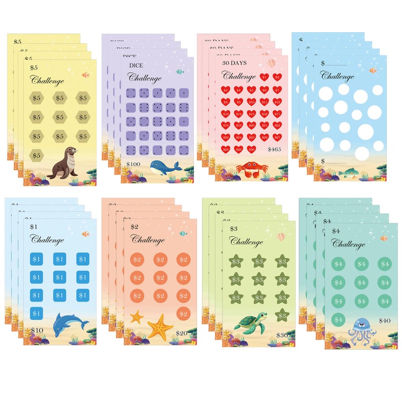 SMARSTICKER 32 Pcs Savings Challenge Trackers Money Saving Wallet Budget Savings Cards for Cash Envelope - 5.9 x 3.4 Inch Money Organizer Book Budgets Savings Challenges Planner - Image 1