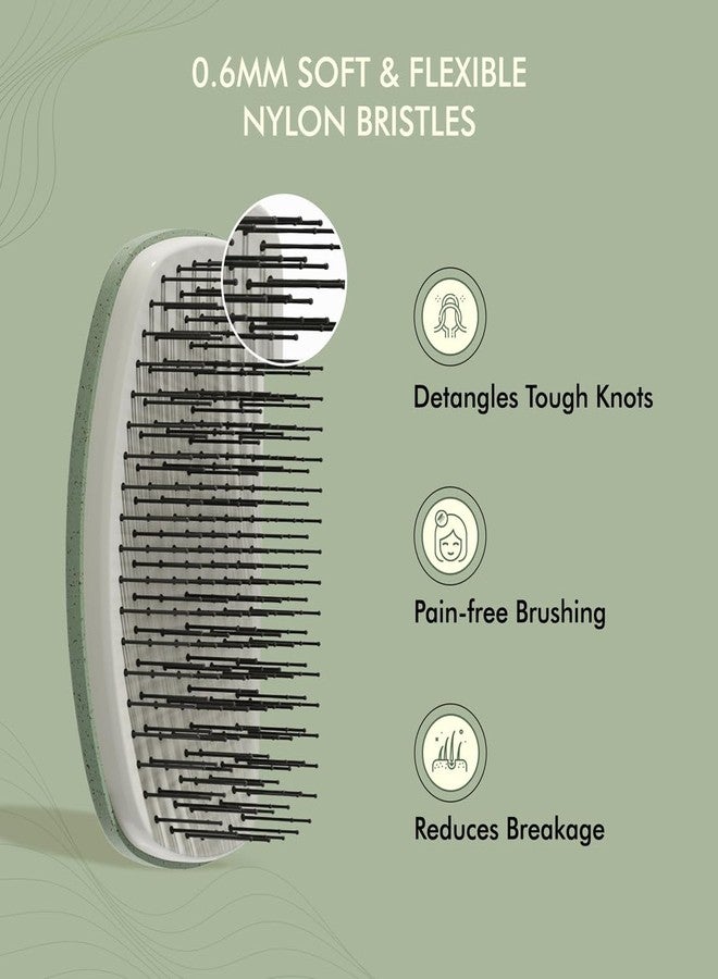 Ikonic Me Travel Hair Brush IKM-2122, Eco Conscious, Wheat Straw, Soft Nylon Bristles, Pain Free Detangling, Palm Grip Design, Anti Breakage, Frizz Control, Wet & Dry Use, All Hair Types - Jade Green - Image 3